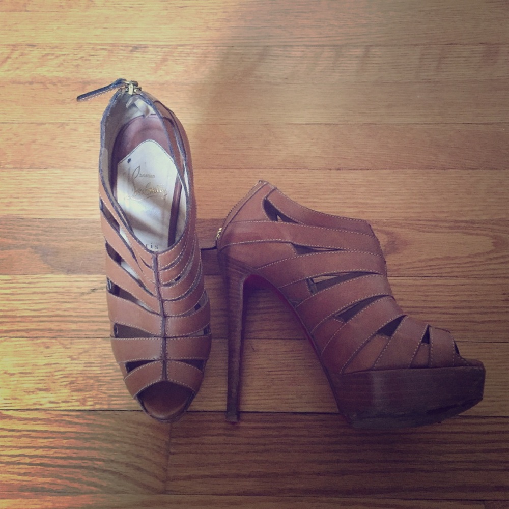 - Brown leather louboutin heels